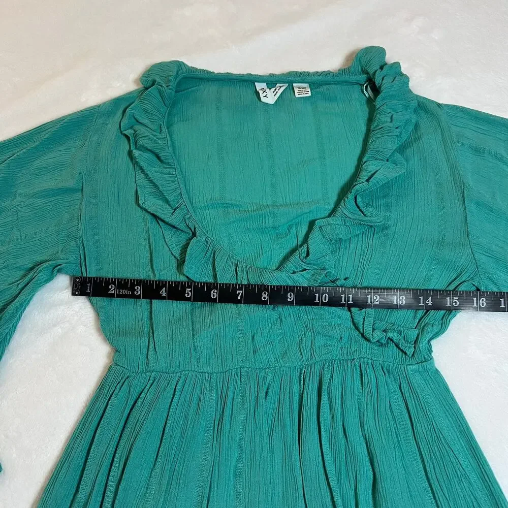 Roxy V-Neck Ruffle Trim Mini Dress Size X-Small Wide Sleeve Beach Boho Colorful - Picture 9 of 10